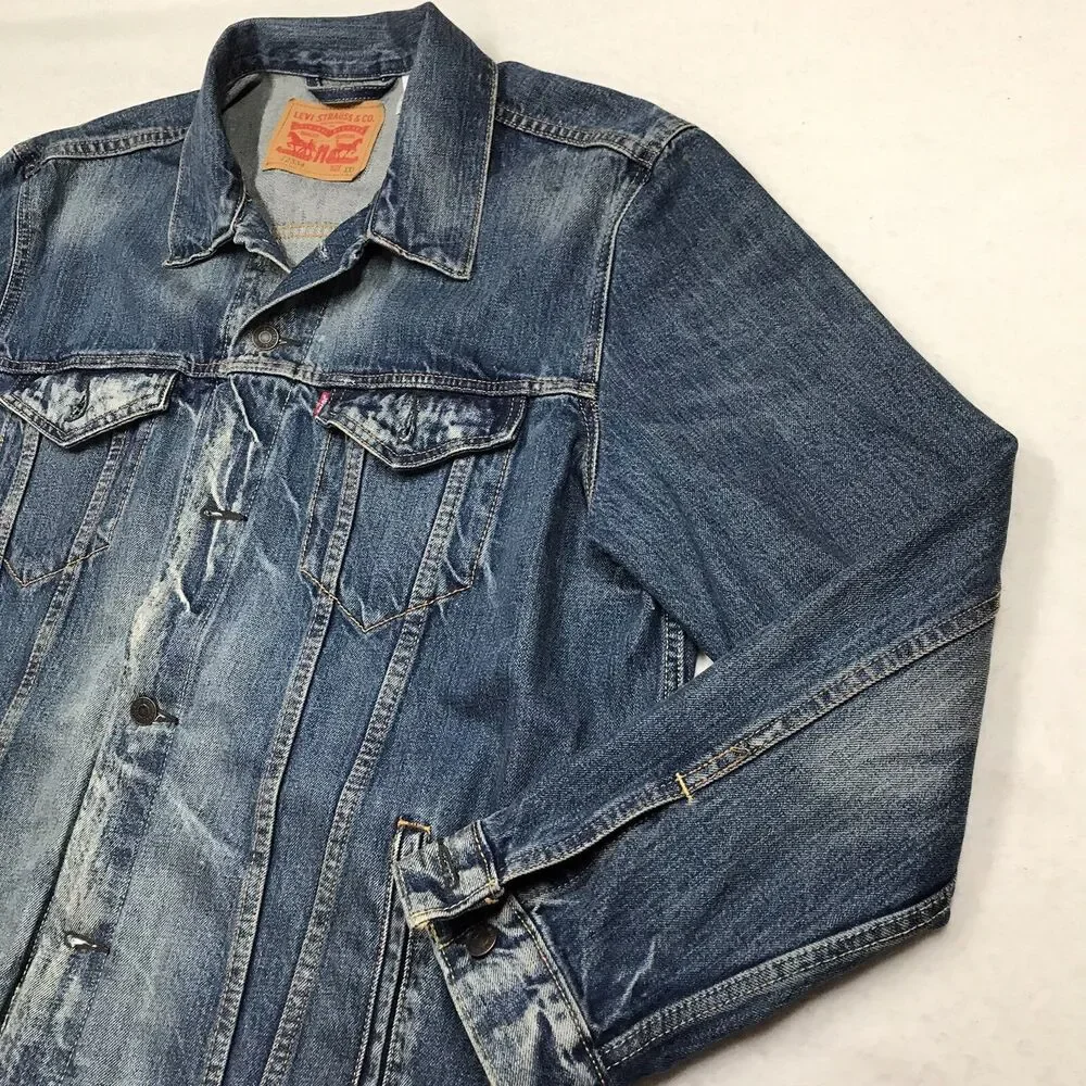 LEVIS Denim Trucker Jacket Men 2XL Faded Distressed Outdoor Red Tab 72334 - Picture 5 of 16
